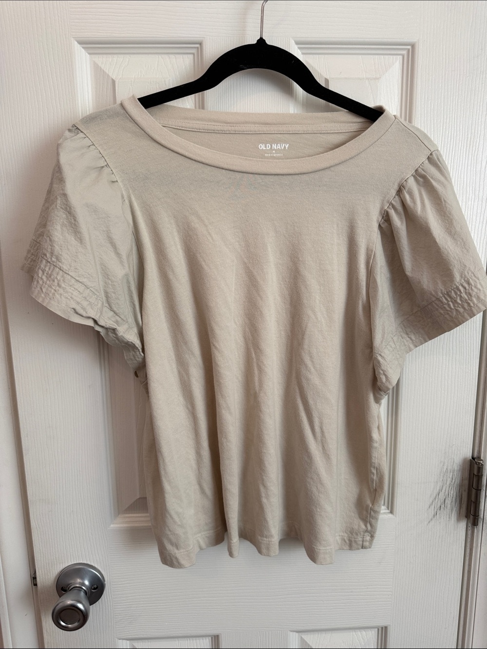 Old Navy Cream Short Sleeve Puff-Sleeve Tee